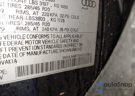 2017 Audi Q7 3.0T Premium from USA, damaged, VIN WA1LAAF7XHD030920